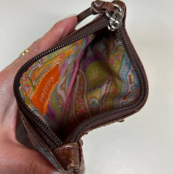 Latico brown leather zipper pouch wallet cardholder coin purse makeup bag - Picture 2 of 8
